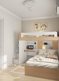 兒童房 Misaligned bunk beds 錯位上下床 Storage cabinet  雙層床 Bunk Beds 帶書枱 支持訂製 多功能儲物 榻榻米 床架 地台櫃 Children's b