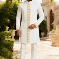 Men's Luxury Embroidery Clothes Suits Muslim Islamic Sherwani Formal Party Wedding Agbada Dress Trad
