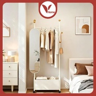 Vhome Multi-function Hanging Rack 270° Rotatable Dressing Mirror With Bottom Storage Box Mobile Stan