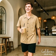 Calderioz - Kemeja Kasual Tropis Pria Wanita Cream Polos Oversize Outfit Nongkrong Santai