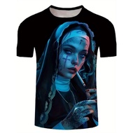 Gothic tattoo nun graphic T-shirt 3d Printing Summer Sports Leisure Dry Quickly Mens T-Shirt Childre