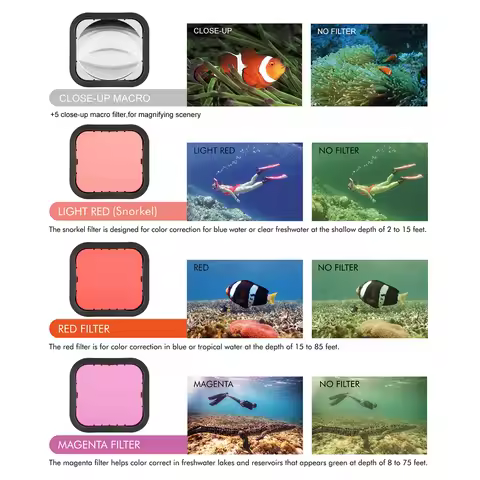 SOONSUN Color Filter for GoPro Hero7 6 5Black Magnifier Red Magenta Diving Filter for Go Pro Waterpr