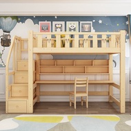 Loft Bed With Study Table Chair Full Set Furniture Room Loft Stair Cabinet Solid Wood Double Decker Bunk Bed Katil Kayu