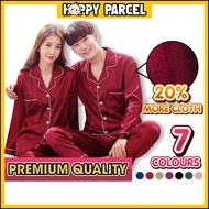 [M-5XL]Baju Tidur Wanita Silk Satin Lengan Panjang Pajamas Plus Size Baju Tidur Perempuan Dewasa Pyjamas Women Nightwear