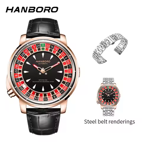 Fully automatic mechanical watch with Casino Roulette Rotating Disk Dialleather stra from local ware