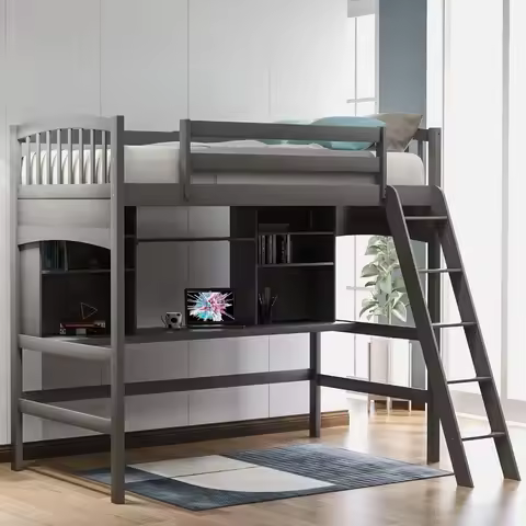 Twin Loft Bed.Twin Size Loft Bed with Desk and Storage Shelves,Solid Wood Loft Bed Frame with Bookca
