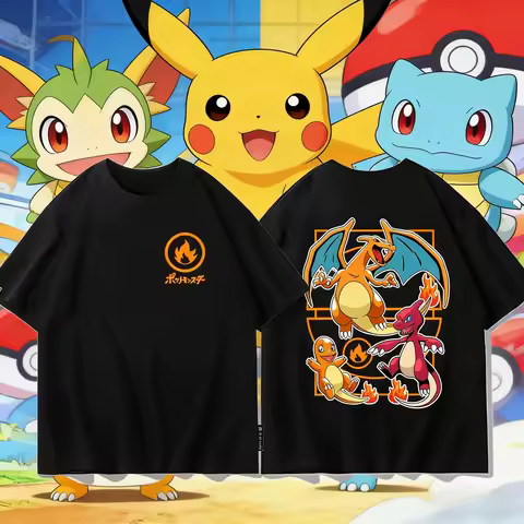2026 Summer Pokemon Charizard Evolution Double Sided Print T-Shirt Cotton Oversized Couple & Family 