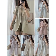 Women's short-sleeved round flap blazer with scratch-cut material standard dynamic form