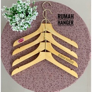 ( ROUND GOLDHOOK 15CM) WOODEN HANGER STRAIGHT HEADnatural 38CM PREMIUM QUALITY 1PCS