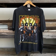 พรีเมี่ยมพิมพ์แขนสั้น KISS วงดนตรีทัวร์วินเทจทำเก่าแขนสั้นเสื้อยืดน้ำหนักปอนด์ S-5XLเหมาะสำหรับผู้ชา