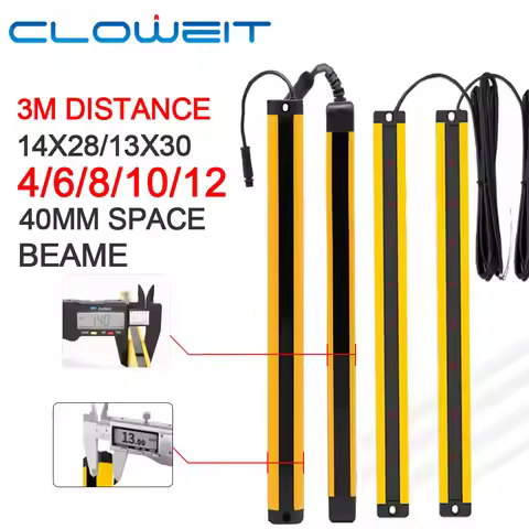 Cloweit 14X28 Safety Light Curtains RC/H4004/6/8/10/12 0.2-3m Detecting Distance Super Thin Grating 