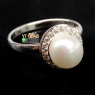 แหวนไข่มุก ล้อมเพชร แหวนเงินแท้ ไข่มุกแท้ YTG-10255