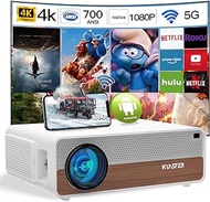 KYASTER Native 1080P Projector,700 ANSI Lumen 4K Supported,4P/4D Keystone Correction,Android 9.0 OS with Build in App Store,5G WiFi Wireless Screencast for iPhone,10W Speakers,Bluetooth 5.1