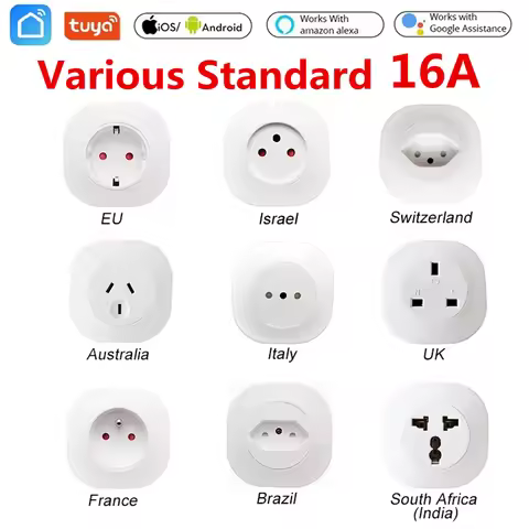 16A Tuya WIFI Plug Smart life Socket Outlet UK EU AU Brazil FR Israel IT Plug APP Remote Control Wor