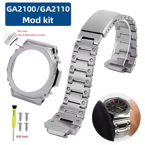 GA-2100 GA-2110 GA-B2100 Strap+Case Metal Kit for Casio G-shock GA2100 Farm Oak modified solid steel