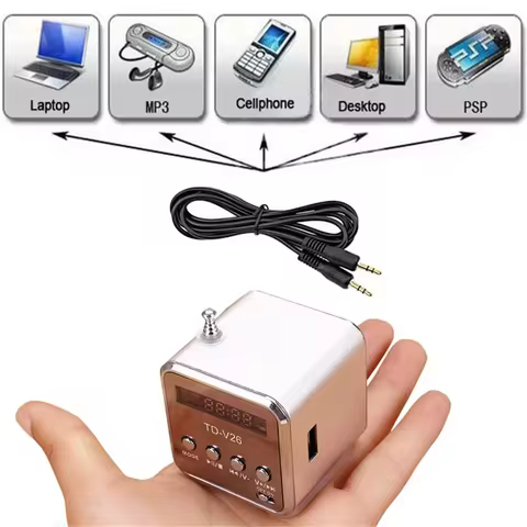 TD-V26 Mini Portable Bluetooth Speaker with FM Radio/TF Card/AUX Stereo - Wireless Music Player for 
