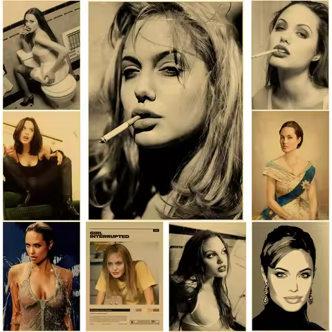 Angelina Jolie Vintage Poster Kraft Paper Prints and Posters Home Room Bar Cafe Movie Theater Decor 