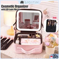 【SG-SPOETRY】 Makeup Bag with Mirror with 3 Color Lights Makeup Organizer Travel Cosmetic Storage Mak