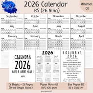 Binder Planner Calendar 2026 Simple Minimalist B5 Paper