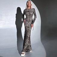 (READY JKT) Daphne - Leopard Dress Tiger Motif long dress backless stretch PREMIUM