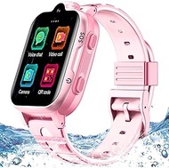 Kids 4G GPS Smart Watch Waterproof Phone Smartwatch Video Phone Call Real-time Tracking Camera SOS Alarm Geo-Fence Touch Screen Pedometer Anti-Lost GPS Tracker Watch for Birthday Gift (Pink)