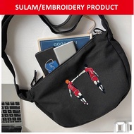 SHOYO HINATA AND TOBIO KAGEYAMA ANIME HAIKYUU EMBROIDERY(SULAM) BLACK CANVAS ZIPPER CROSSBODY SHOULD