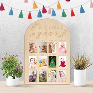 Baby's Photo Display Wood Board Photo Frame Milestone Board 12 Months Baby Picture Frame Memory Card