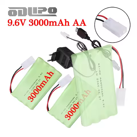 (Tamiya Plug) Ni-MH Battery 9.6v 3000mah and Charger For Rc toys Car Tank Train Boat parts, AA 9.6v 