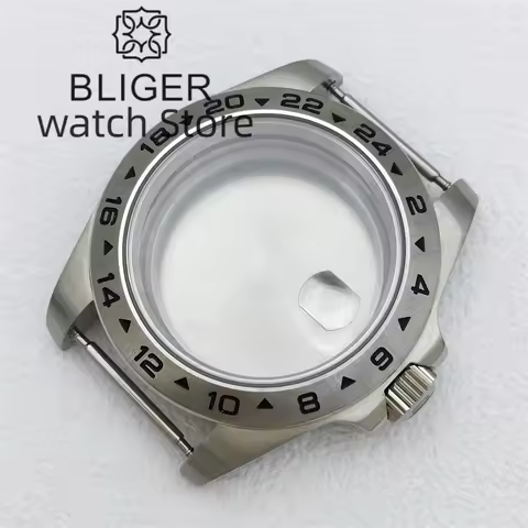 BLIGER 43mm Explorer 2 Case Solid Bezel Sapphire Glass Fit ETA2836 Miyota 8215 821A DG Mingzhu2813 3