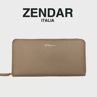 【ZENDAR】限量1折 頂級小羊皮金標拉鍊皮夾 黛安娜系列 全新專櫃展示品 (奶杏色)