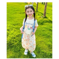 LEO.MAN 2-Piece Set For Girls Short-Sleeved Shirt + Long Pants Elastic Waist Model A2910