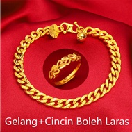 Gold 916 Original Singapore Bracelet for Men Korean Style Chain Bangle Jewellery Bracelet+Adjustable Ring 24K Fashion