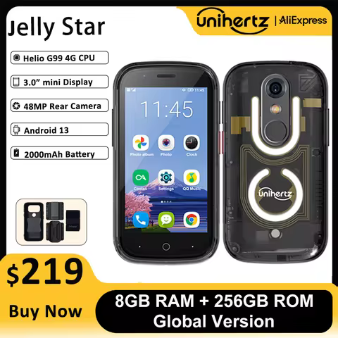 Unihertz Jelly Star Mini Smartphone Android 13 8GB 256GB Led Light Unlocked Transparent Backshell Ce