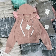 Áo khoác lửng croptop len nhung gân basic có túi trong có nón ulzzang nam nữ