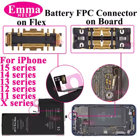 EmmaHelp 10pcs FPC Connector Battery Flex Cable For iPhone 11 12 13 14 15 Pro Max X XR 8 Plus Connec