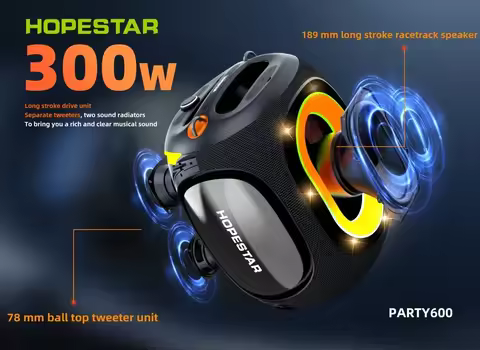 Hopestar Party600 Speakers 180W High Power Surround Stereo Waterproof Portable Partybox Speaker 3DHI