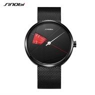 SINOBI Brand Votex Men Watches 44mm Dial Plate Stainless Steel Mesh Strap Creative Single Needle Men's Quartz Wristwatches SYUE