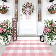 OLANLY Buffalo Plaid Rug 2'4" x 3'7" (27.5" x 43") – Pink and White Cotton Checkered Doormat, Washab