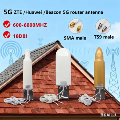 18DBi 5G Antenna 600-6000MHZ Waterproof SMA male/ TS9 male 5M cable for Roof gain signal ZTE Huawei 