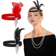 VERIFI 2PCS Vintage Hair Accessories Dress Accessories For Women Girls Gatsby Flapper Bridal Headpiece Headdress Feather Headband
