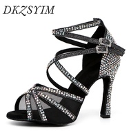 【Bestseller】 Dkzsyim Rhinestone Women Latin Dance Shoes Latin Salsa Girl Dancing Shoes Black Shiny B