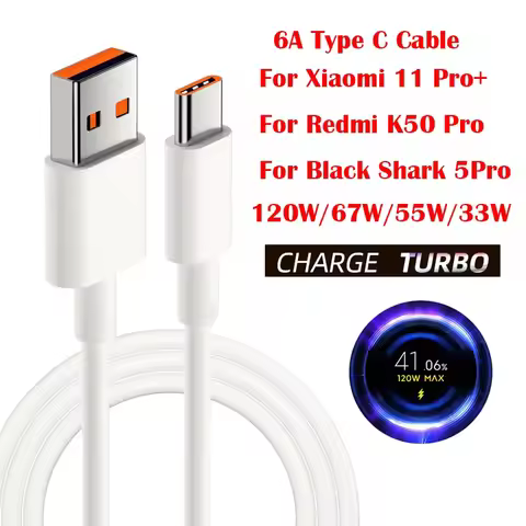 Original Xiaomi 6A USB C Turbo Charger Cable 120w 67W 33W Fast Charge Type C Data Line For Redmi Not