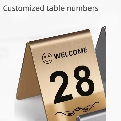 Stainless Steel Desktop Sign Custom Double Sides Desktop Number Table Marker For Restaurant Hotel Ca