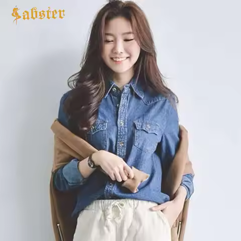 2019 Spring Autumn New Long-Sleeved Denim Shirt Female Fashion Slim Denim Shirt Tops Office Female C