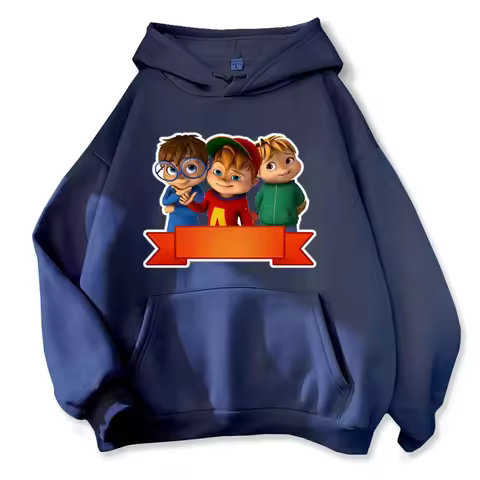 Soft Comfortable Cartoon Hoodie Alvin and The Chipmunks Green Red Navy Blue Long Sleeve Hoody Sweats