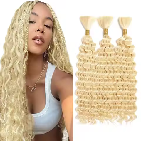 613 Blonde Human Human Braiding Hair Deep Wave Bulk Blonde Deep Curly Hair for Boho Braids 3 Bundles