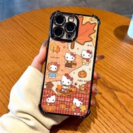 Retro Plaid Hello Kitty Phone Case | Maple Leaf & Pumpkin Elements | Electroplated Corner Shockproof