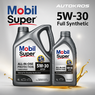 Mobil Super 5W30 น้ำมันเครื่องสังเคราะห์แท้ 100 Percent สำหรับเบนซิน ขนาด 4 Plus 1 ลิตร API SP