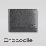 【Crocodile】鱷魚皮件 真皮皮夾 13卡 左翻固定子夾 2窗格 雙層鈔票 拉鍊 男夾 短夾-0103-3358 黑色