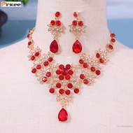 Bridal Full Rhinestones Necklaces Earrings Set Hypo-allergenic Dazzling Accessories Kit for Banquet